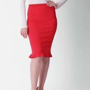 Forver 21 Red Pencil Skirt with Ruffled Bottom